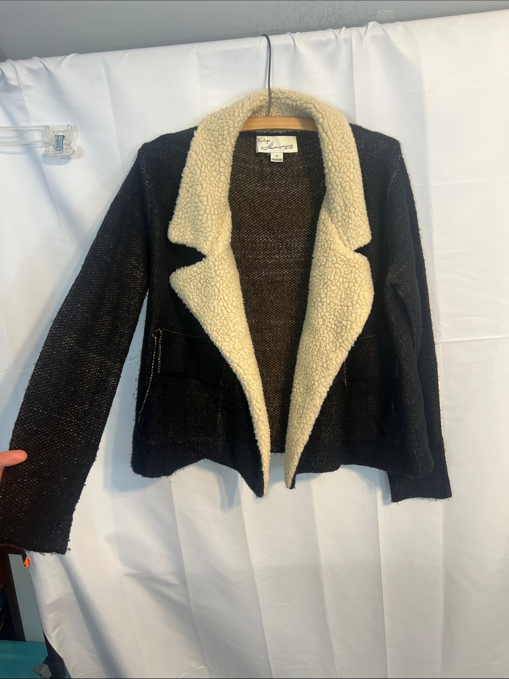 Vintage Havana knit Jacket with Cream Sherpa Lapel